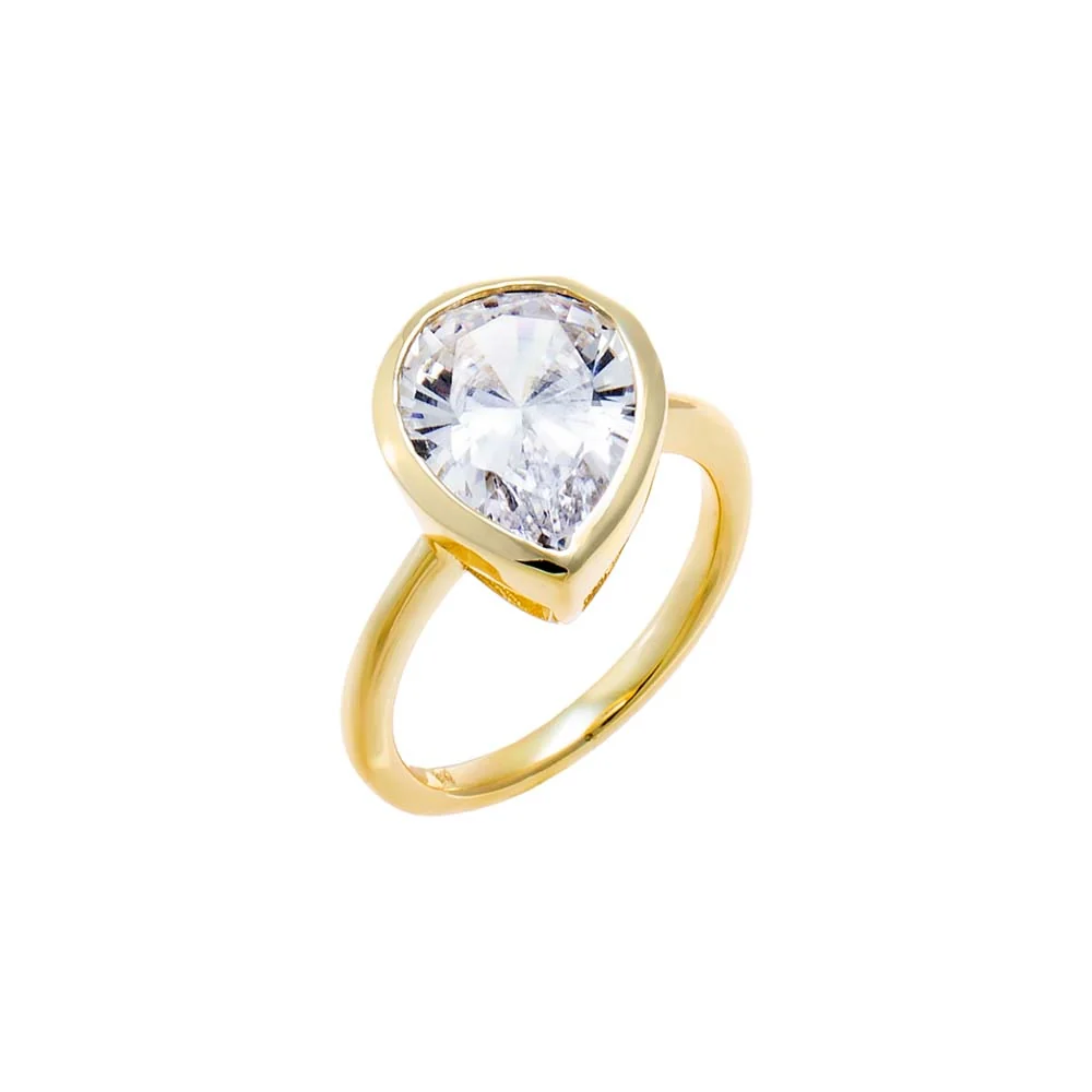 Skewed CZ Pear Bezel Pinky Ring