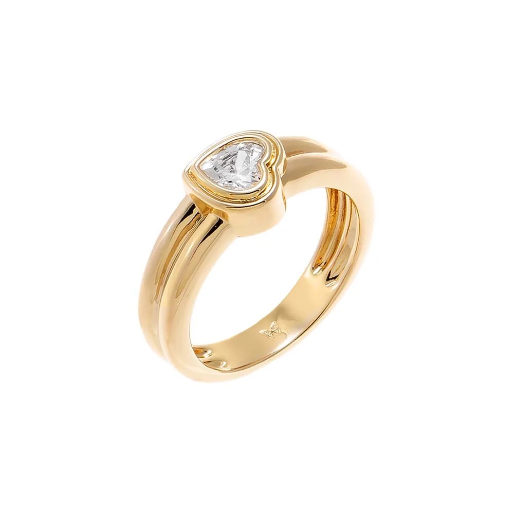 CZ Bezeled Heart Double Row Ring