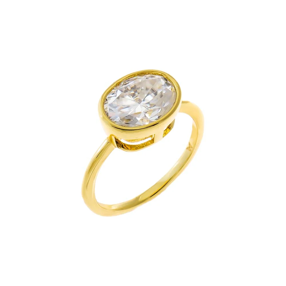 Moissanite Bezel Oval Thin Band Pinky Ring