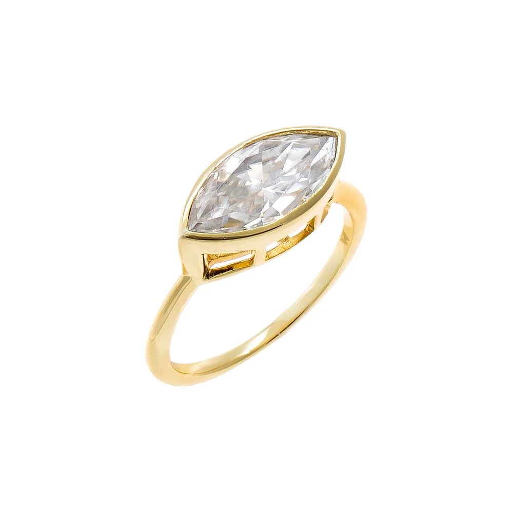 Moissanite Bezel Marquise Thin Band Pinky Ring