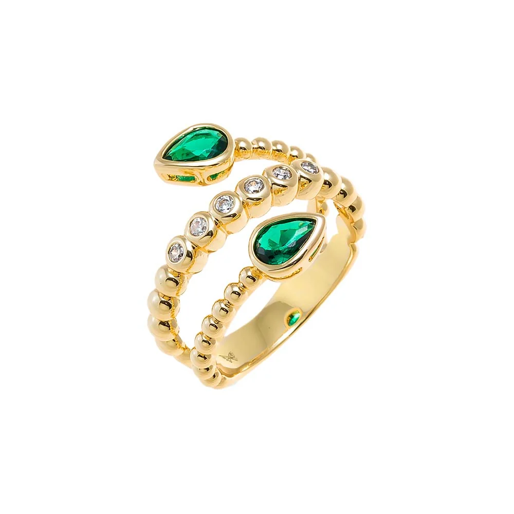 Colored CZ Double Teardrop Wrap Ring
