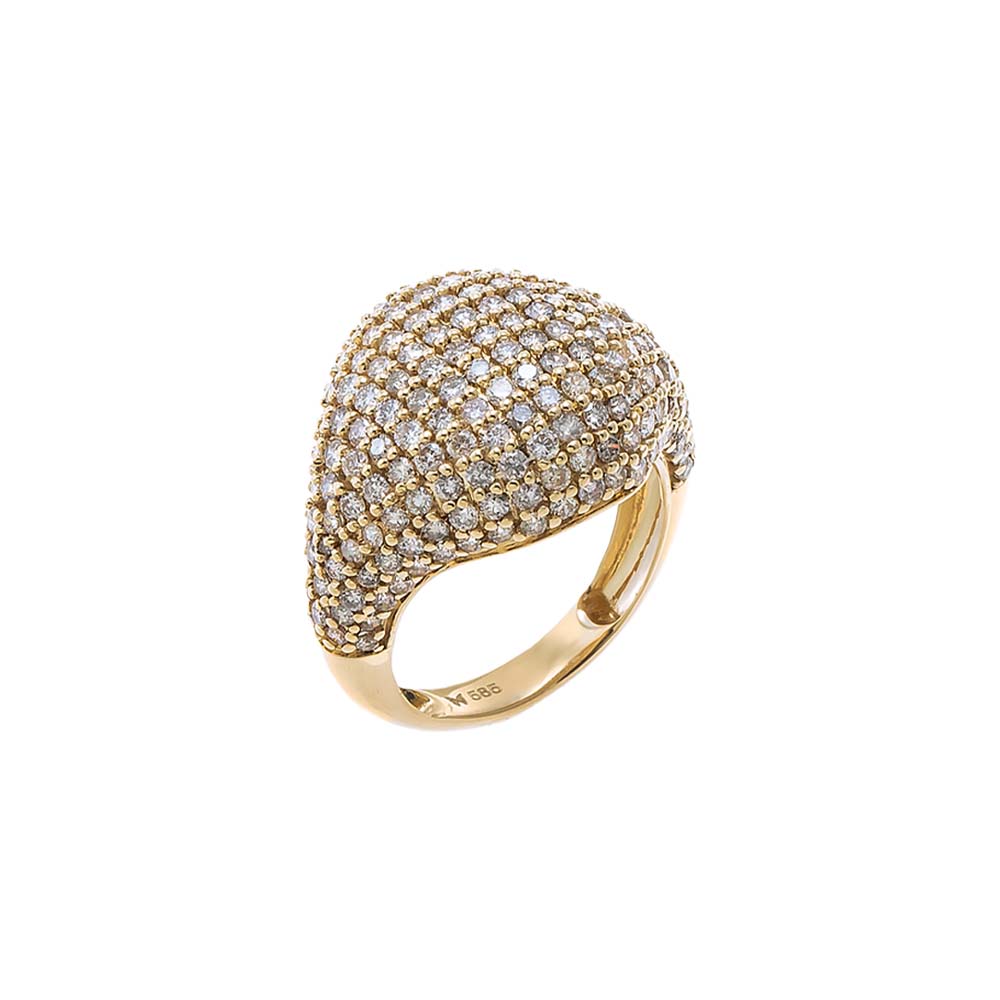 Diamond Pave Rounded Signet Ring 14K