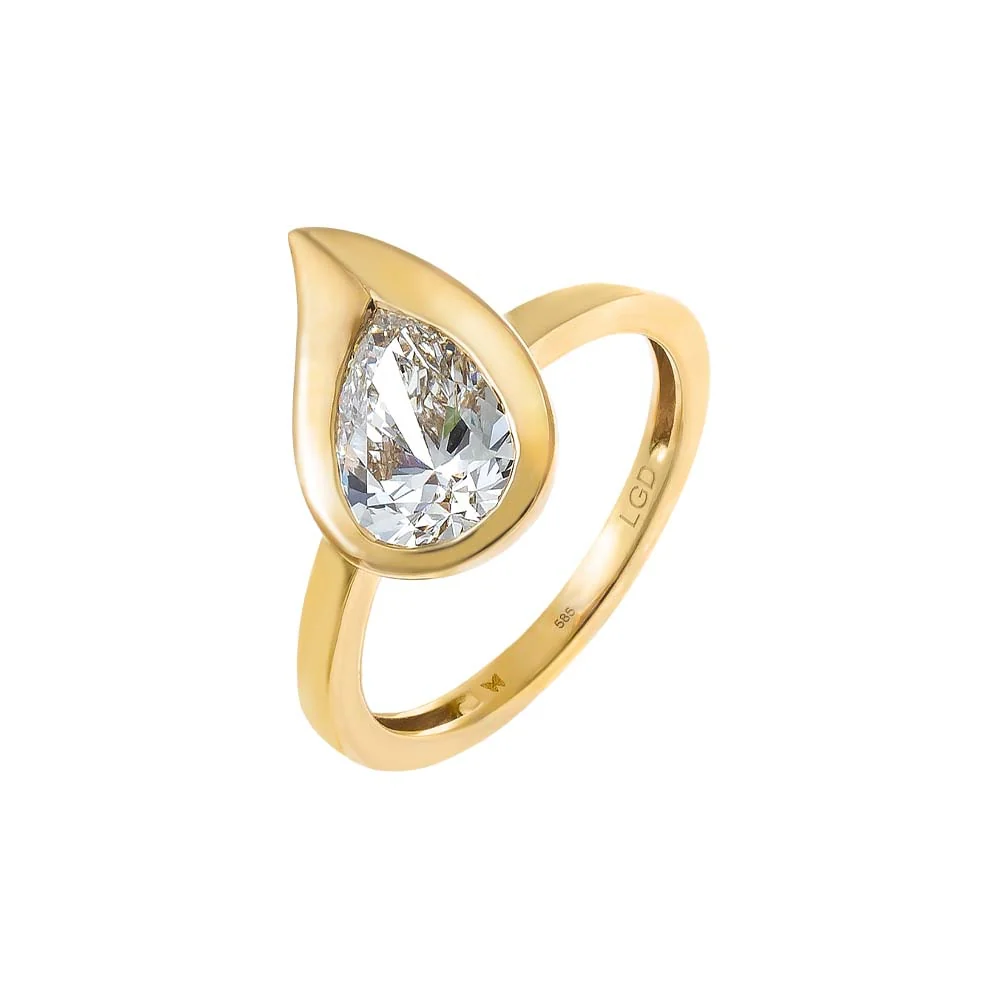 Lab Grown Diamond Curved Pear Pinky Ring 14K