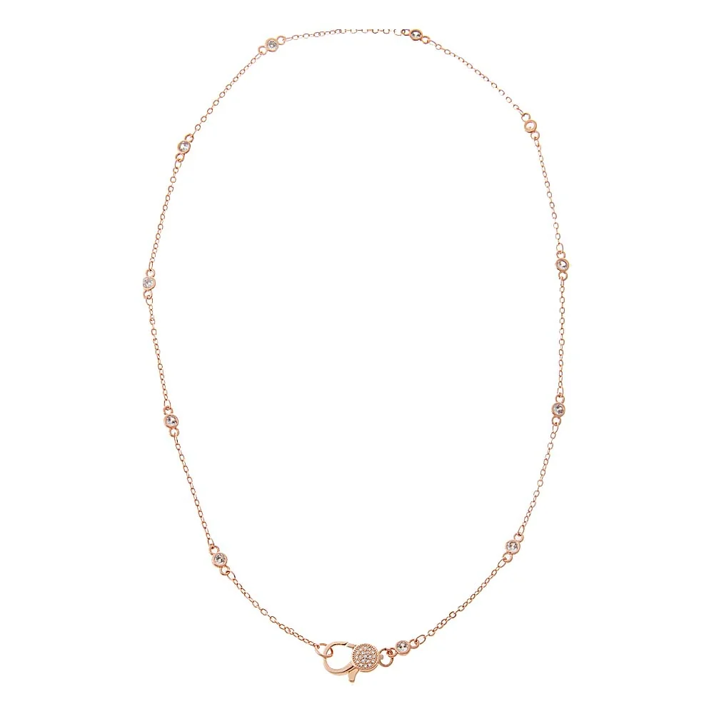 Rose Gold Mini Bezel Lobster Clasp Link Chain Necklace