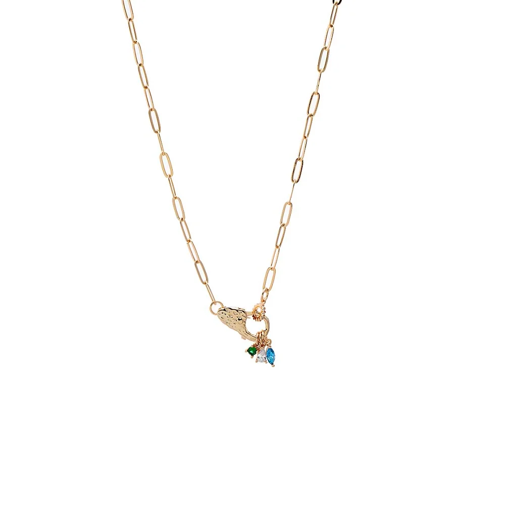 Pave Clasp Charmed Paperclip Necklace
