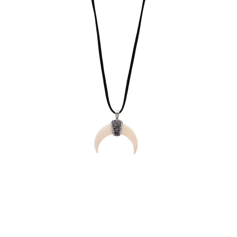 Onyx CZ & MOP Cowhorn Charm Necklace