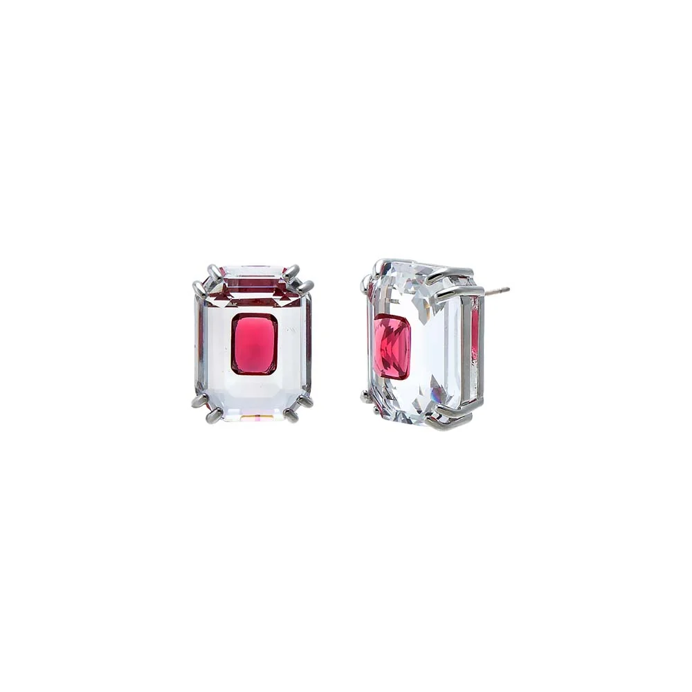 Colored Large Double Emerald Stud Earring