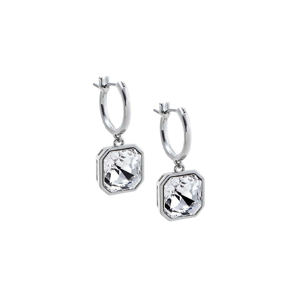 CZ Squared Bezel Drop Huggie Earring