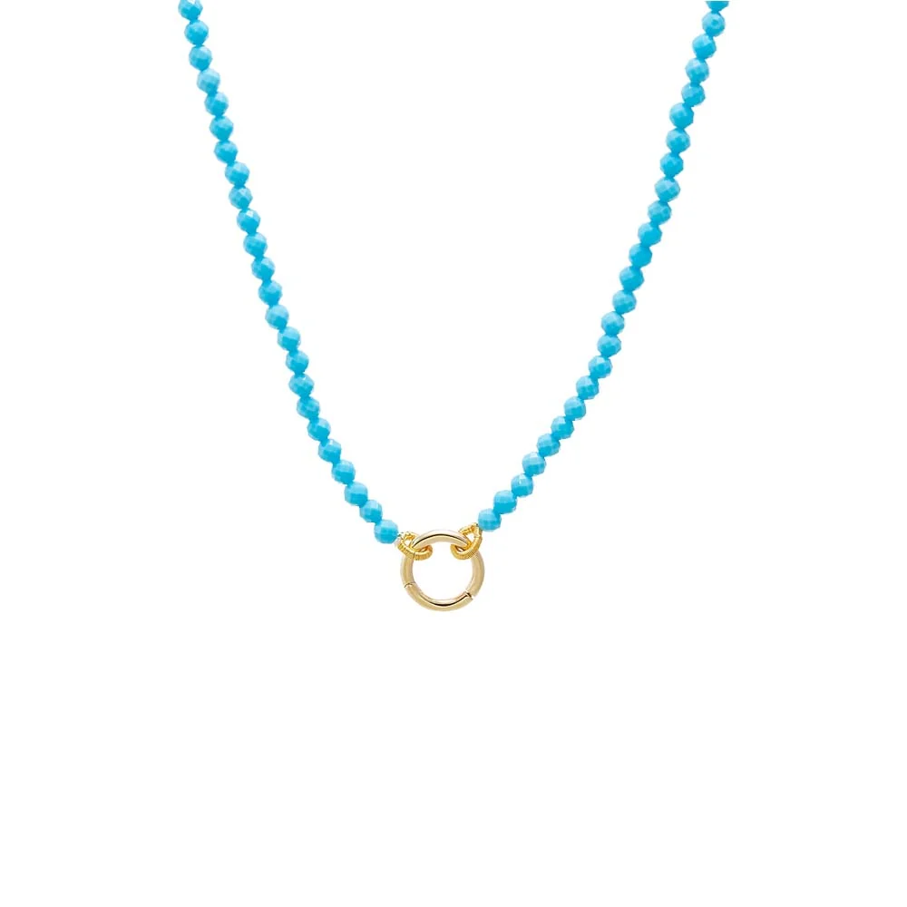 Turquoise Beaded Toggle Charm Necklace 14K