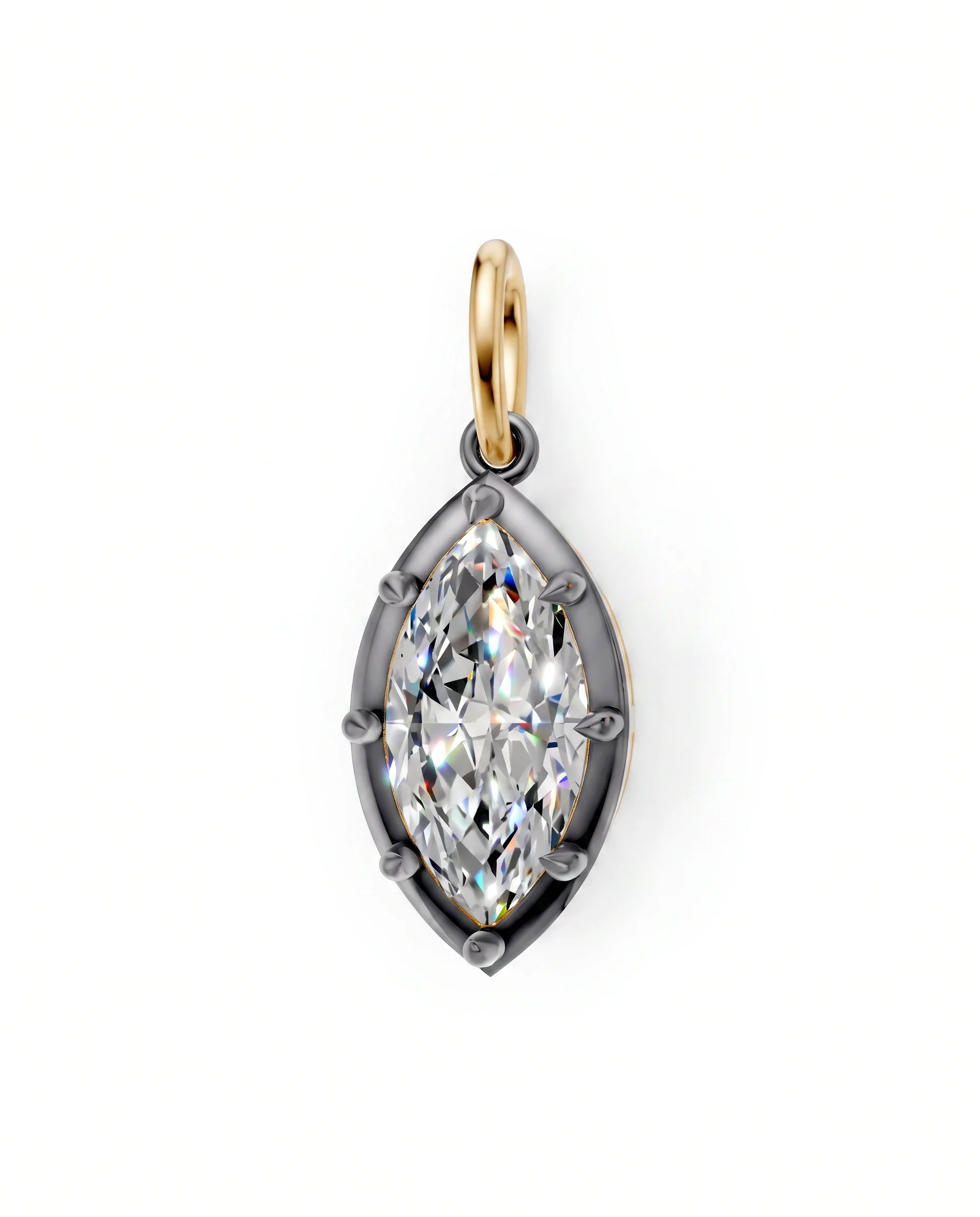 Lab Grown Diamond 3 Carat Marquise Black Enamel Charm 14K